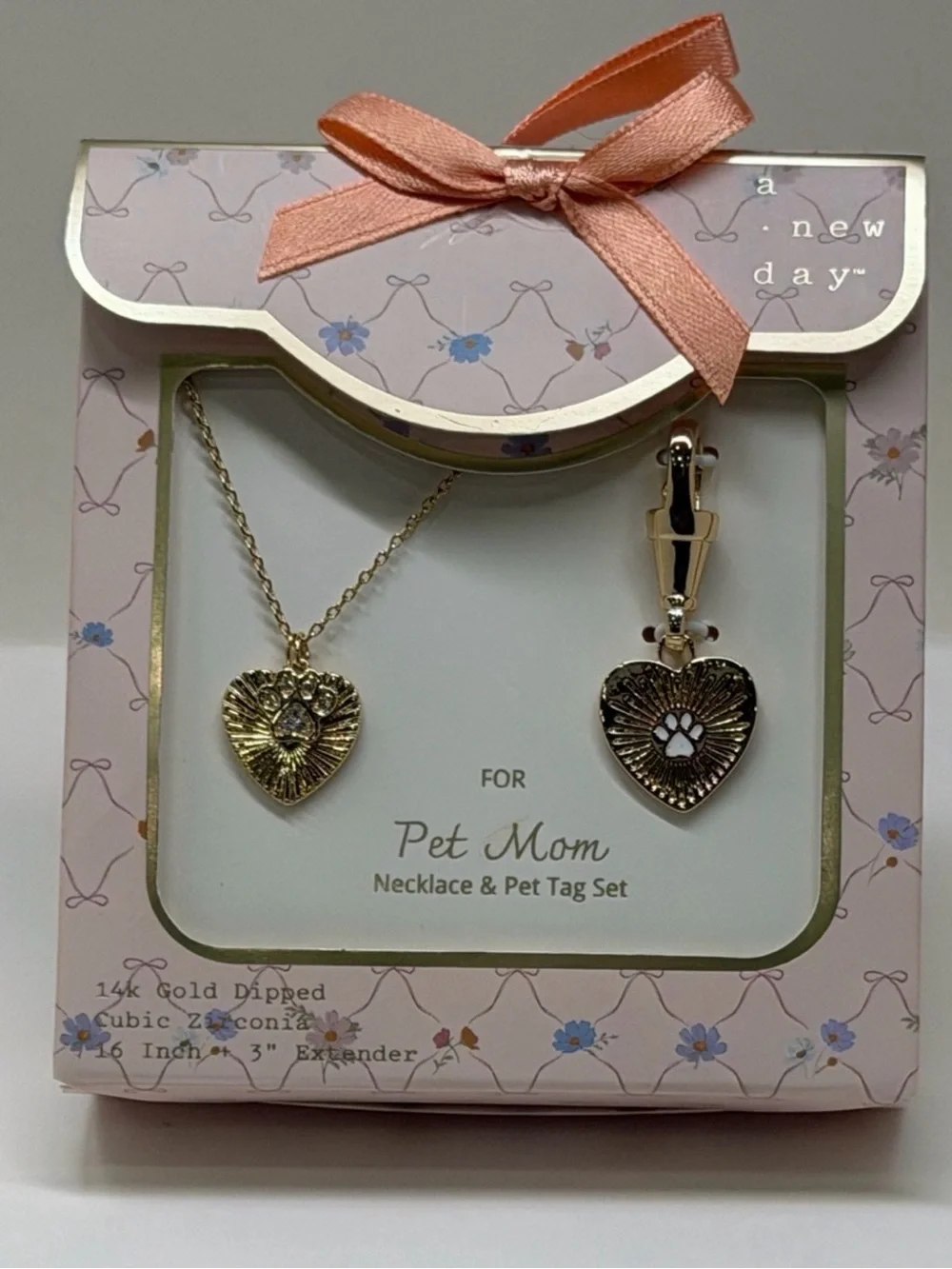 a new day Gold Heart Necklace & Paw Tag Set